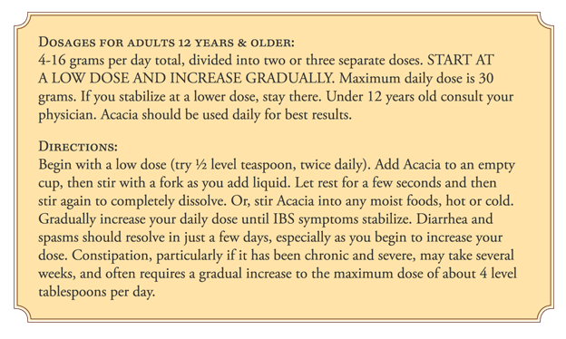 Heather's Organic Acacia Tummy Fiber Back Label
